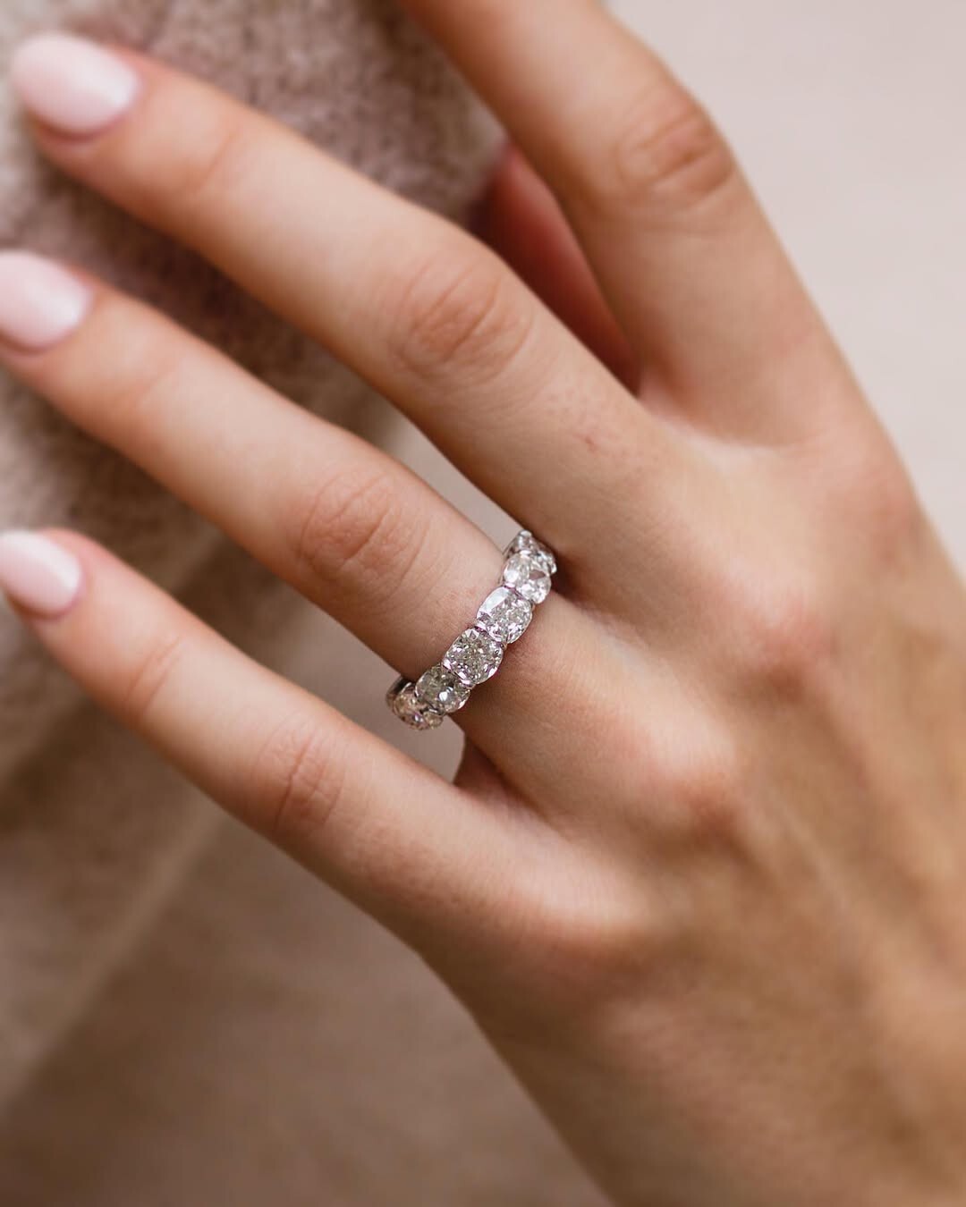 5.00 MM Crushed Ice Cushion Cut Moissanite Half Eternity Wedding Band For Bride.