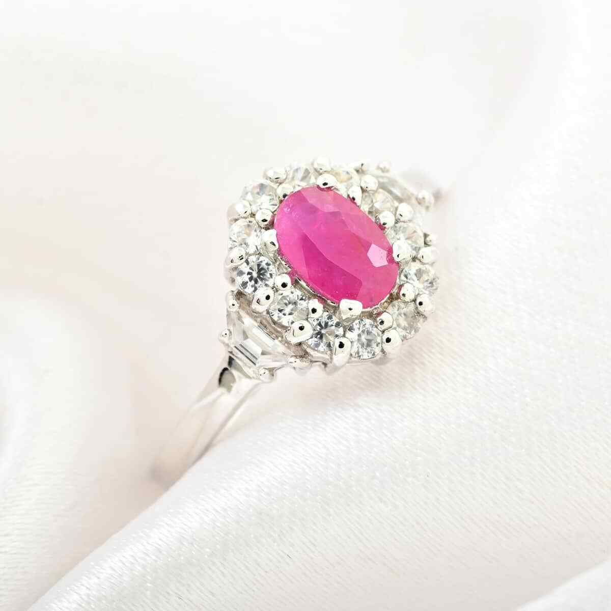 1.20ctw Premium Montepuez Ruby & Zircon Ring Platinum Plated Sterling Size 6