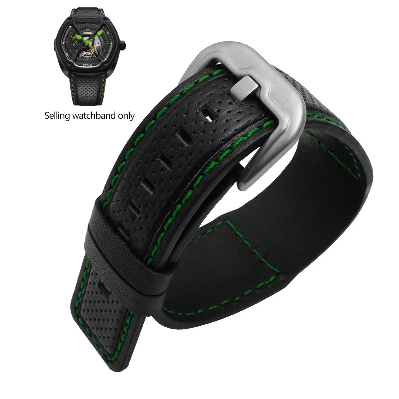Leather Watch Strap For Dietrich OT-3 OTC-AO1 24mm Black Cowhide Wrist Band