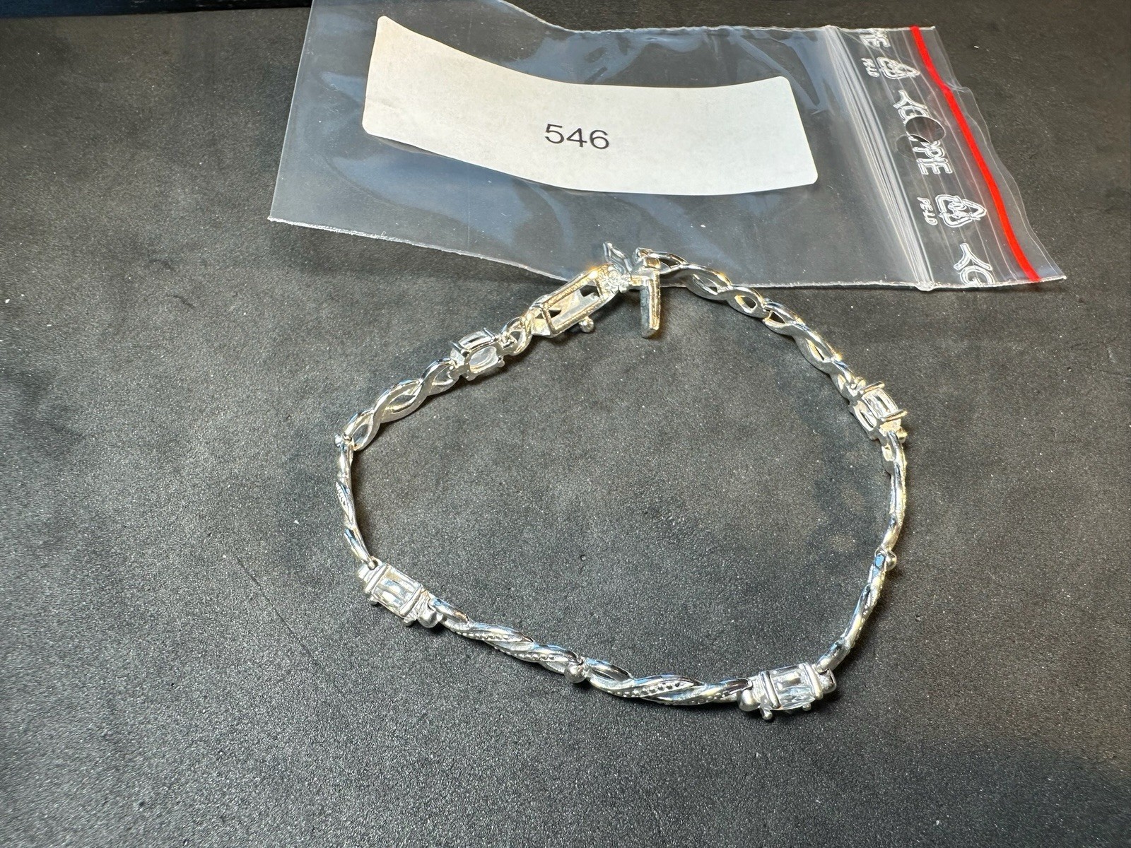 8.0g Vintage 925 Sterling Silver CZ Tennis Bracelet Wave Link Box Clasp M 7.2 in