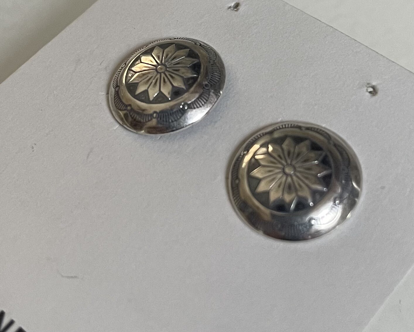 Navajo Sterling Silver Concho Stamped Post Earrings