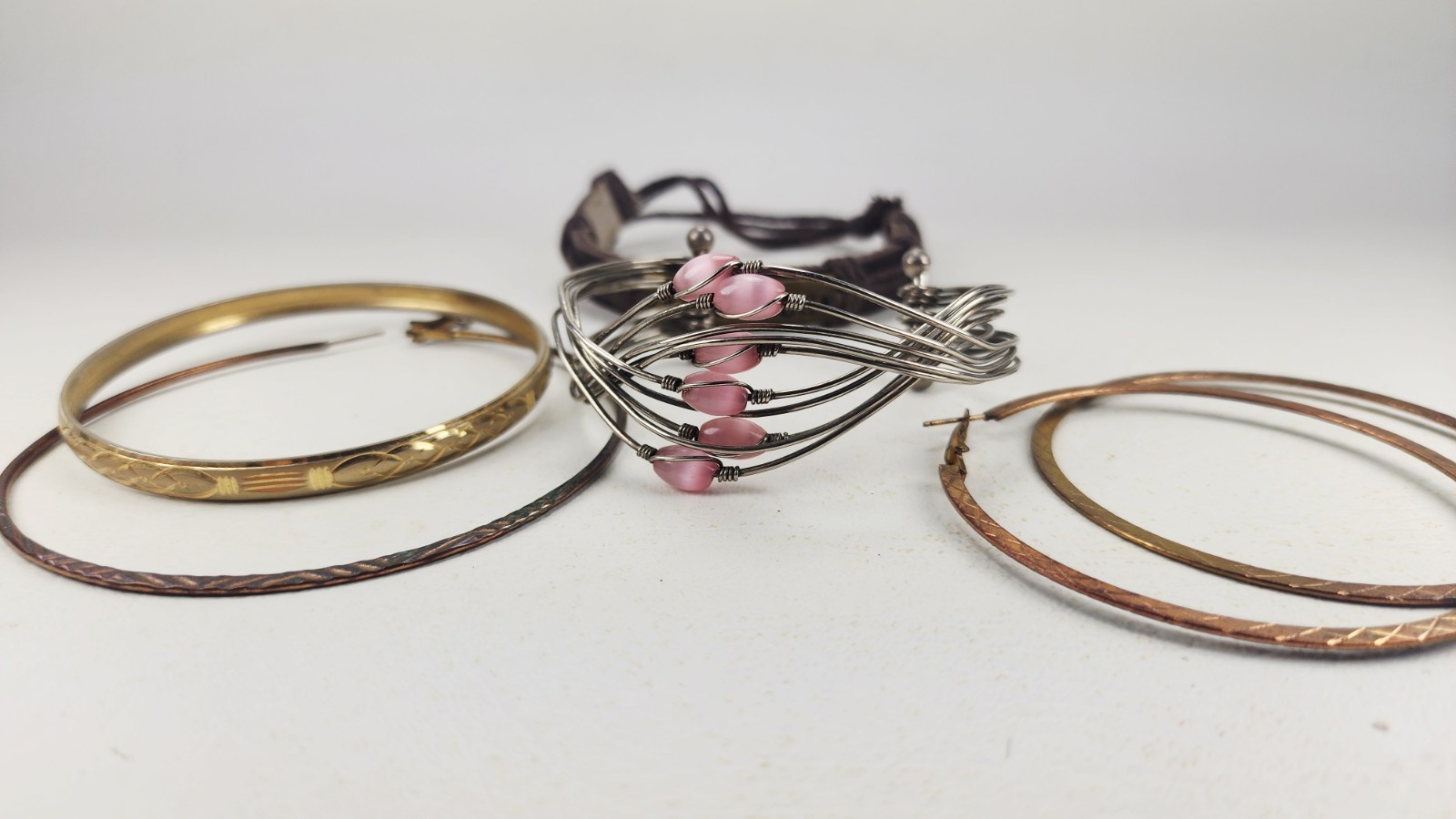 Vintage lot of 6 brass metal leather Bracelets