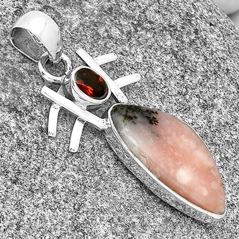 Natural Rhodonite & Garnet 925 Sterling Silver Pendant Jewelry P-1046