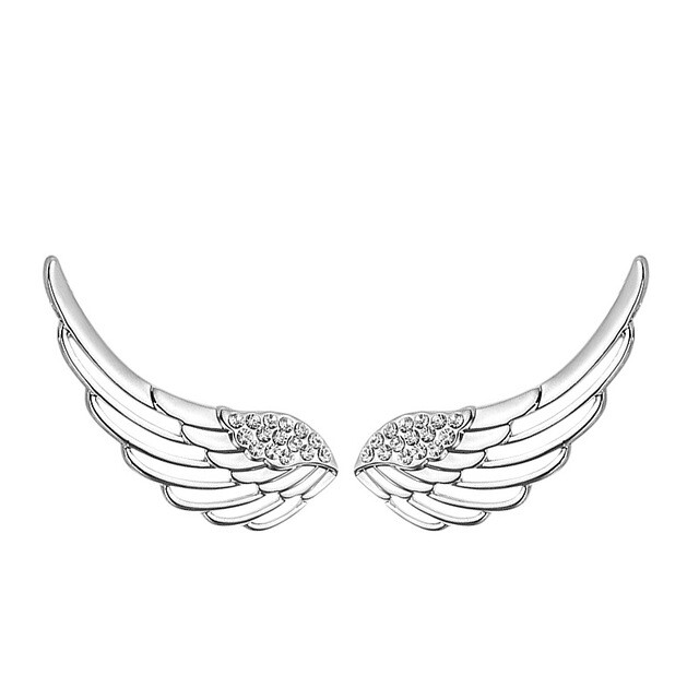 Sterling Silver Cubic Zirconia Angel Wing Ear Cuff Crawler Climber Hook Earrings