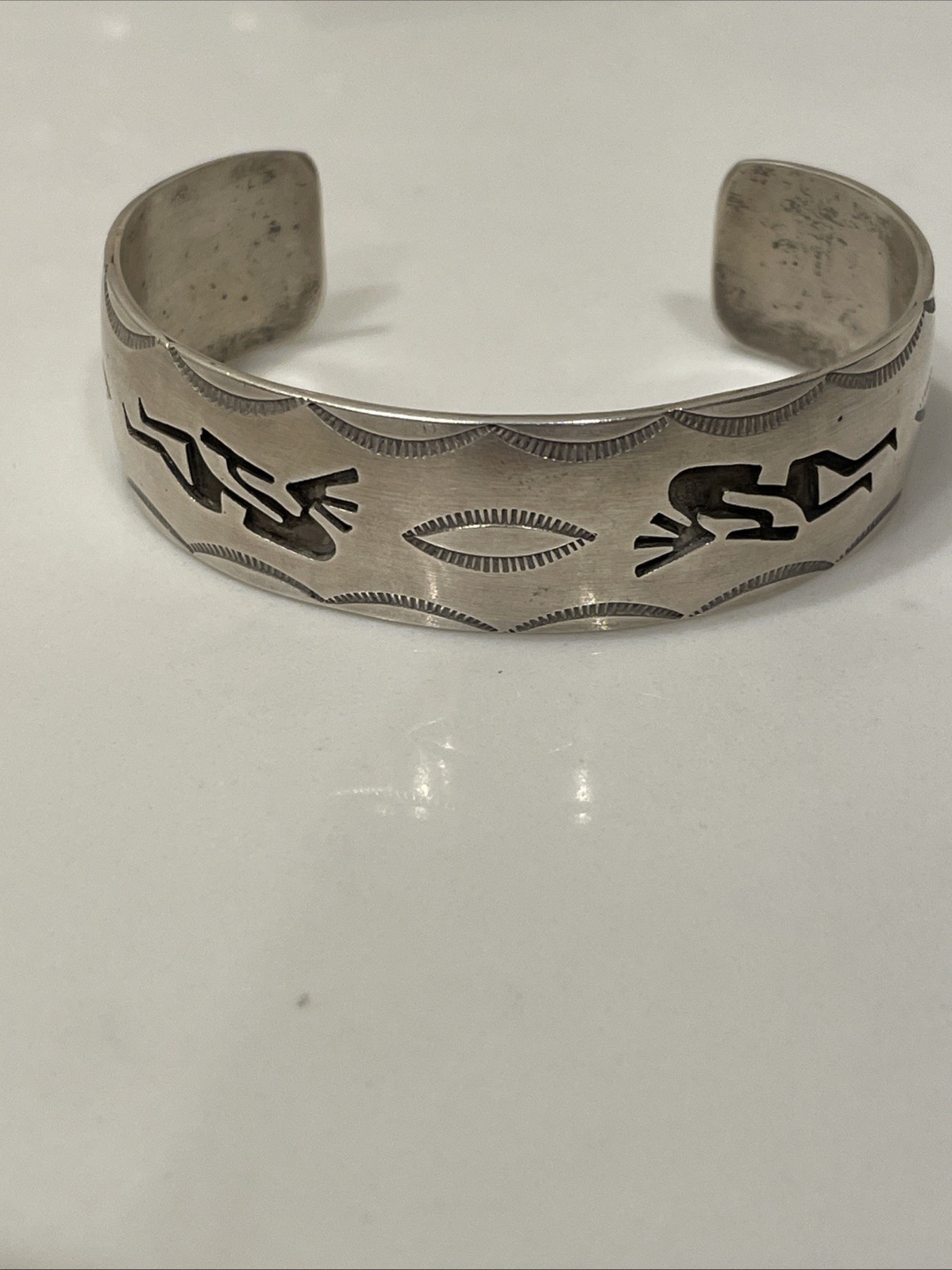Vintage Hopi Sterling Silver Roadrunner Overlay Cuff Bracelet 37.9g Size 7.75