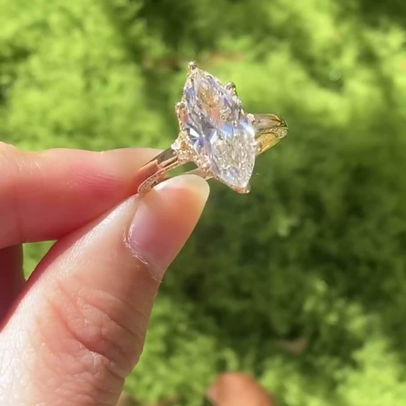 3.50CT Marquise Pave Moissanite Wedding Halo Ring 6 Prong 14K Yellow Gold Plated