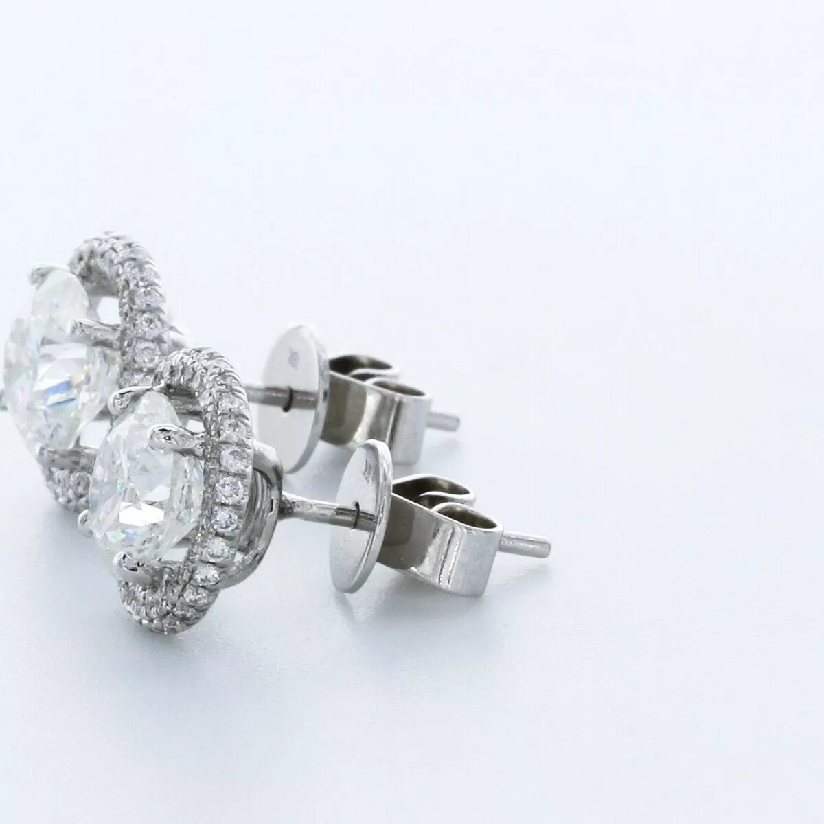Stud Earrings Solid 14K White Gold Halo 3.07 Carat Round Natural Diamond F SI1