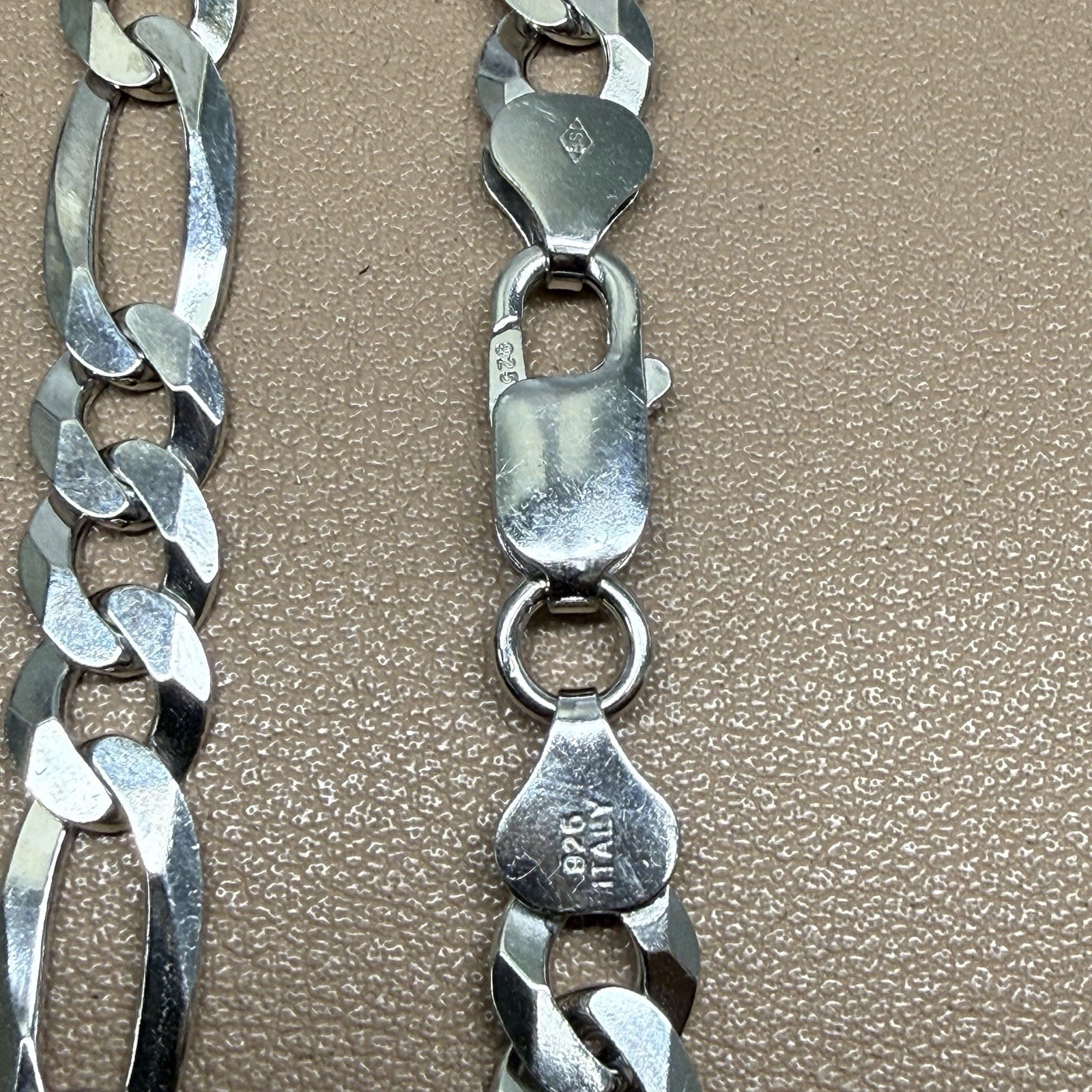 925 Sterling Silver Figaro Flat Link Bracelet Chain 7.75” 7.8mm