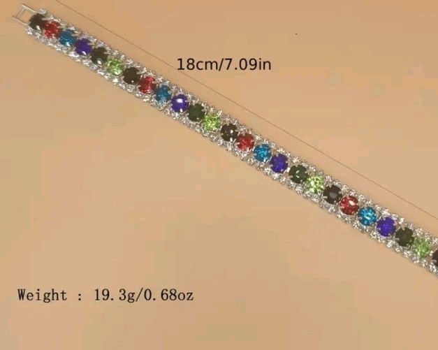 Lightweight Multicolor Faux Gems &Rinestone Tennis Bracelet, Fashion Jewelry