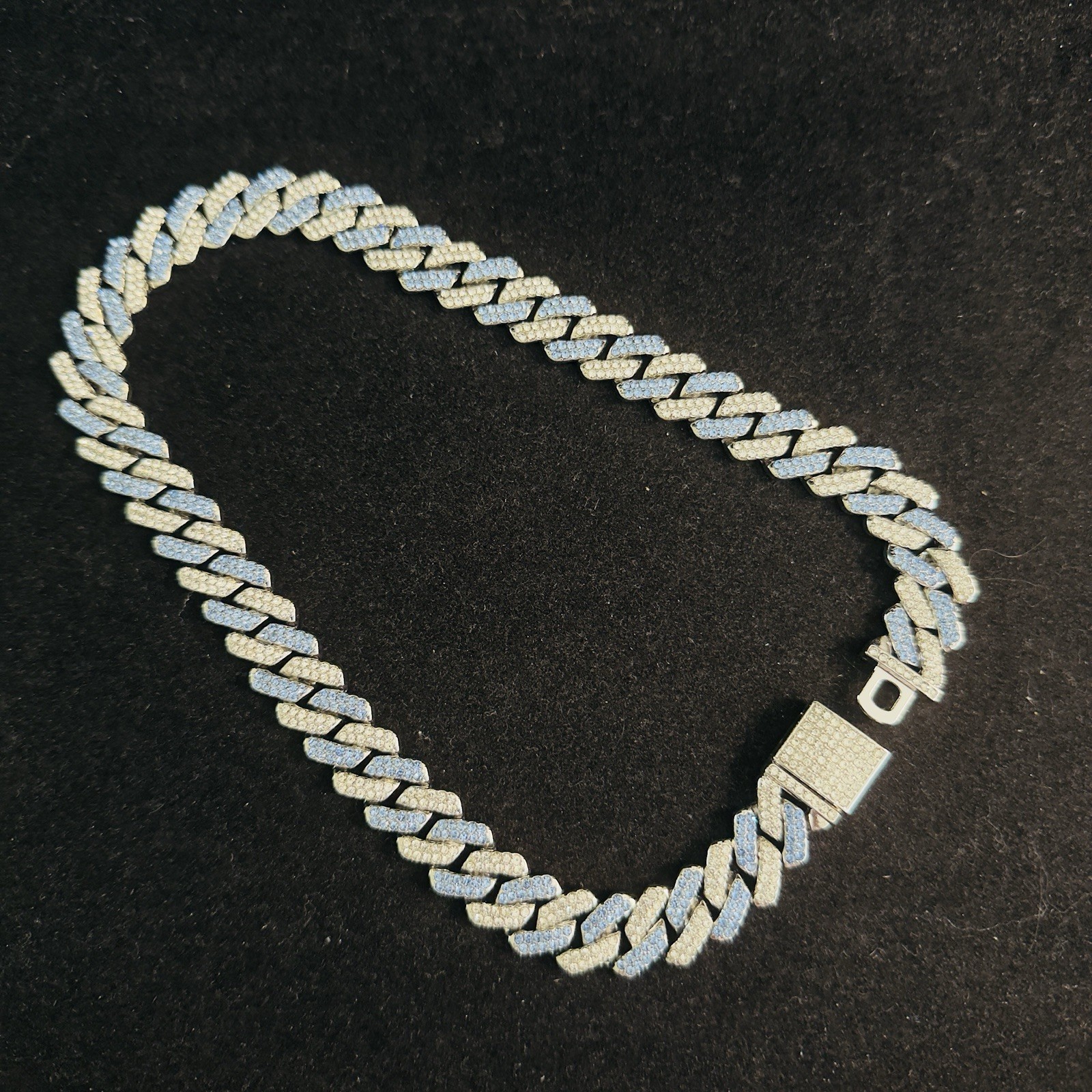 Beautiful Iced Out Cuban Link 14.2mm Thick Rhinestone 16.5in Chain Necklace~NEW