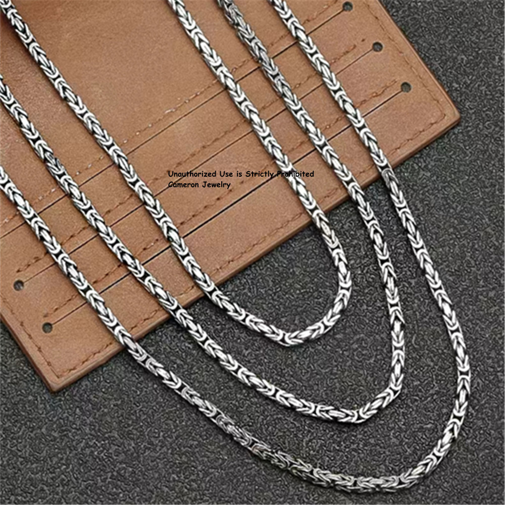 Solid S925 Sterling Silver Necklace Men Women 2.5mm Byzantine Link Chain 18-32in