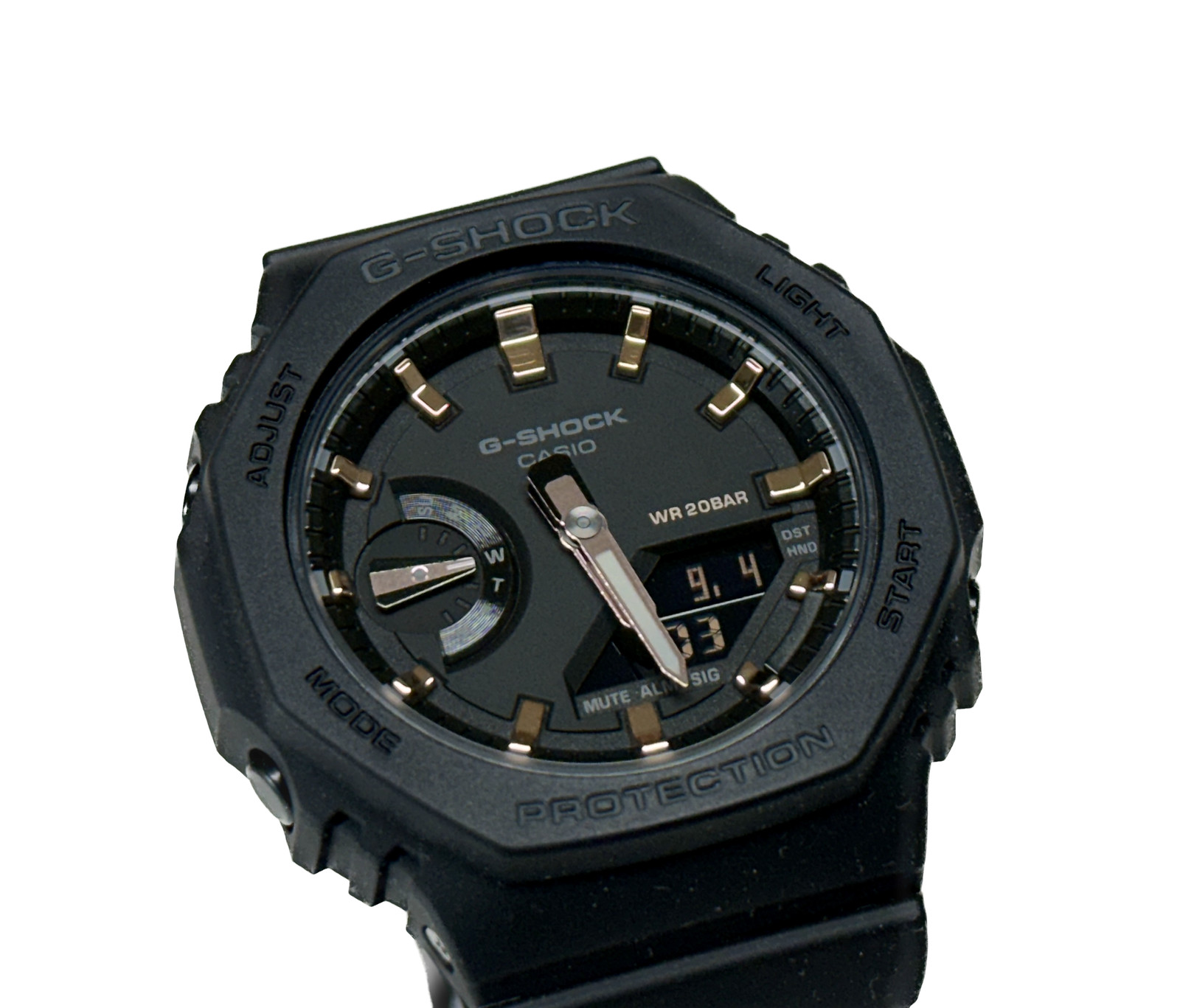 Casio G-Shock GMAS2100-1A black with gold accent thin watch NEW