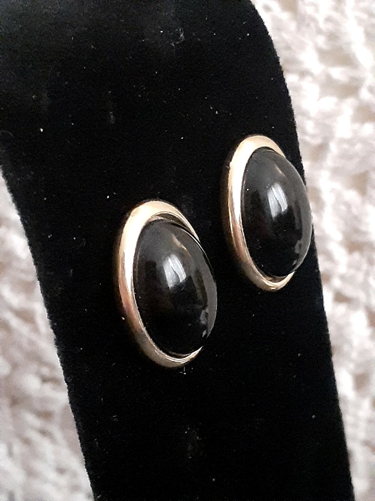Vintage Trifari gold tone And Black Cabochon Earrings