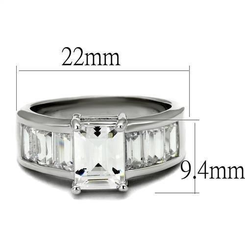 Women’s Ring, Clear CZ, Rhodium Plated, Brass, Sparkling, Elegant, Emerald Cut