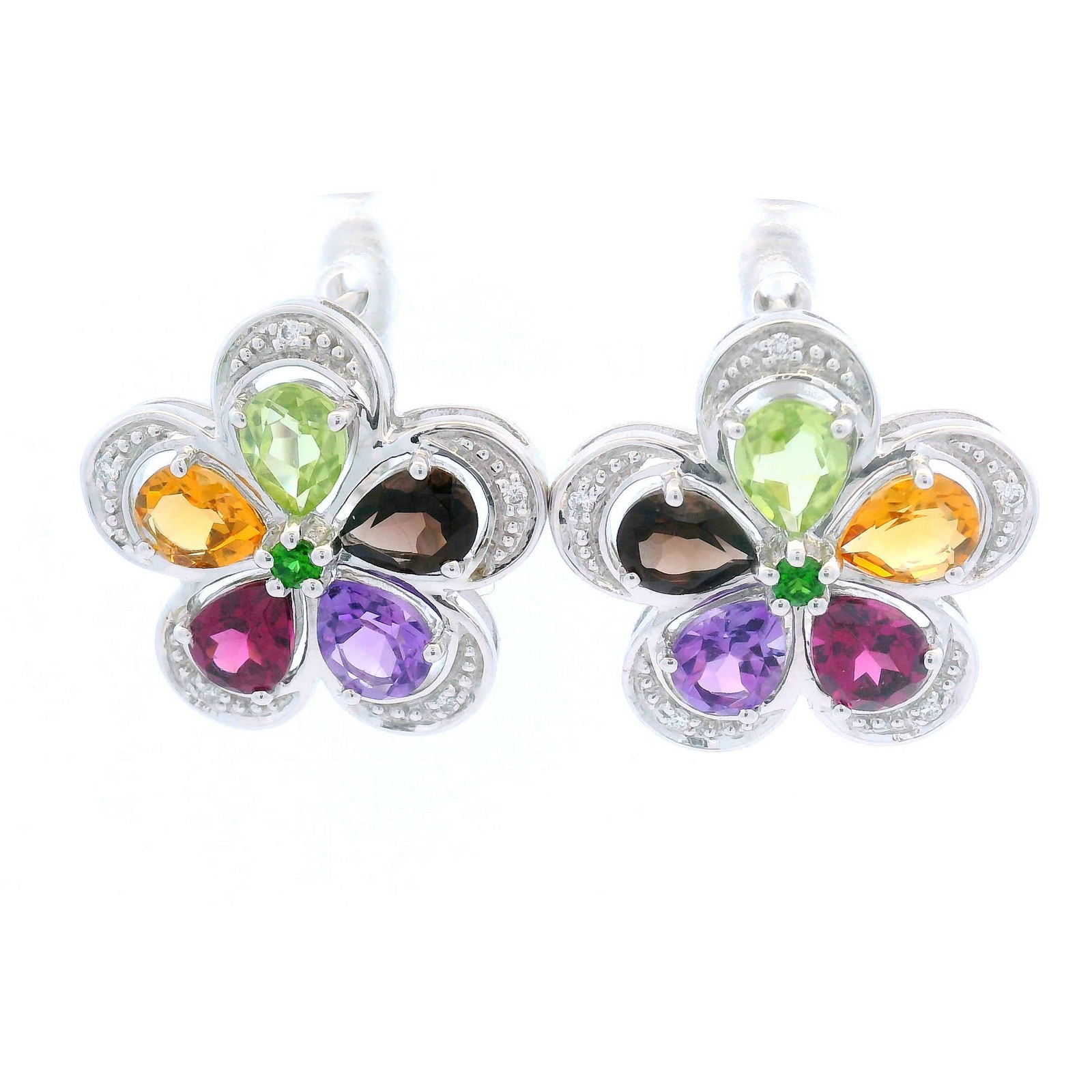 Natural Assorted Gemstones & Diamond Dangle/Drop Earrings, 14k White Gold