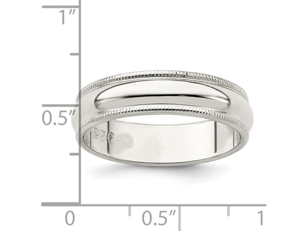 Ladies or Mens Milgrain Wedding Band Ring in Sterling Silver (5mm)
