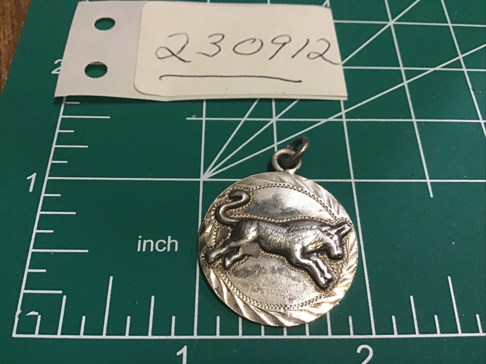 VTG Taxco Mexico Sterling Taurus Zodiac Pendant Etched Crown Eagle Marks
