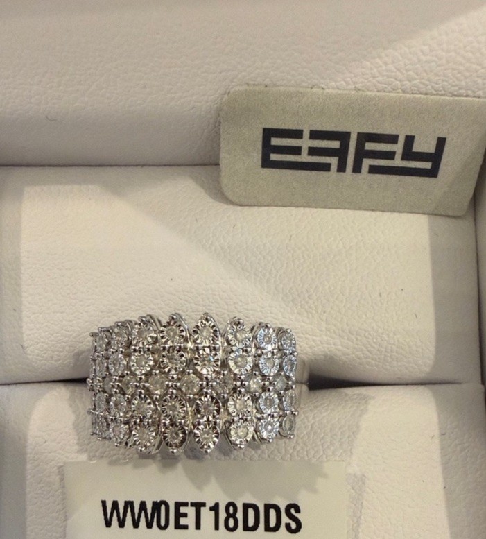 Effy ENY 925 Sterling Silver 0.30ctw Round Diamond Prong Band Ring Size 8 NIB