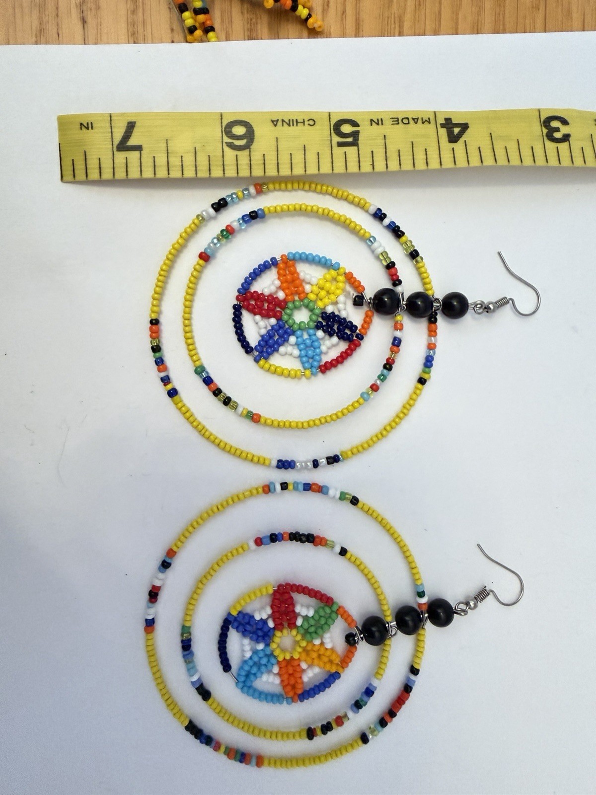 African Maasai Beaded Looped Earrings Kenya 4” Long E2