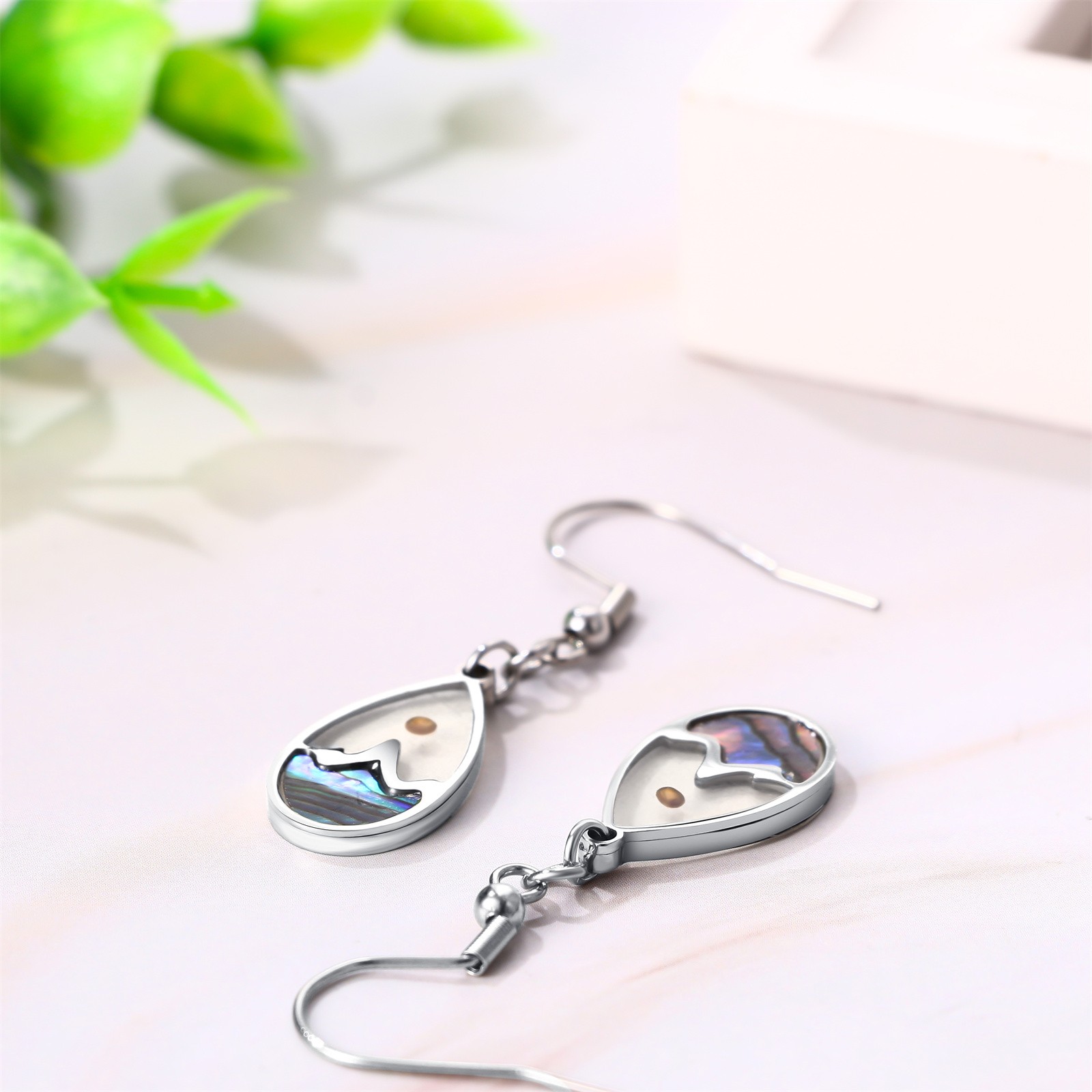 2pcs Women’s Christian Mustard Seed Abalone Shell Teardrop Earrings Faith Gift
