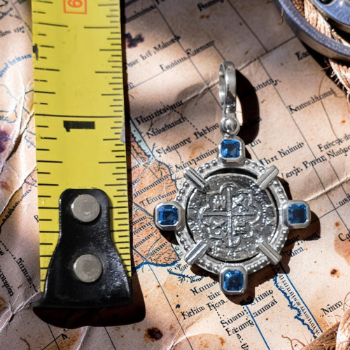 Atocha Silver Coin Pendant Blue Topaz Bezel Sterling Shipwreck Certificate