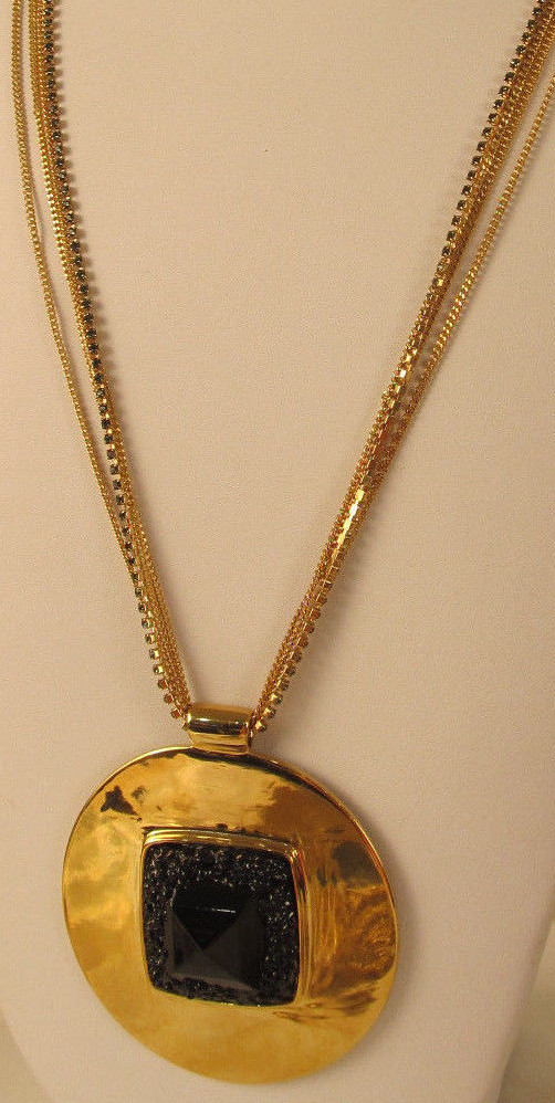 Kenneth Cole New York Faux Geode Long Necklace Gold-Tone/Black Urban Nero NWT