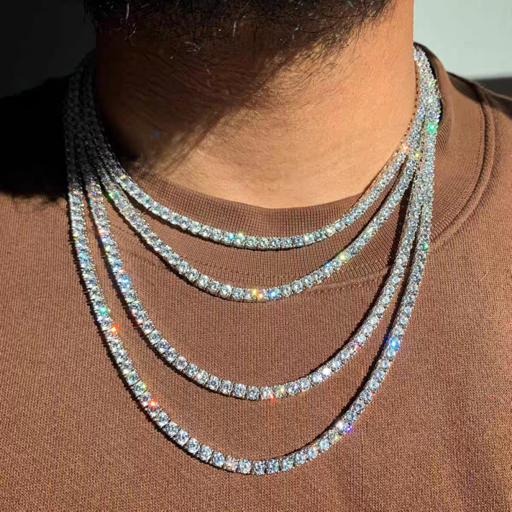 2.5-6.5mm Certified Moissanite Tennis Chain Necklace 925 Solid Silver Women Men