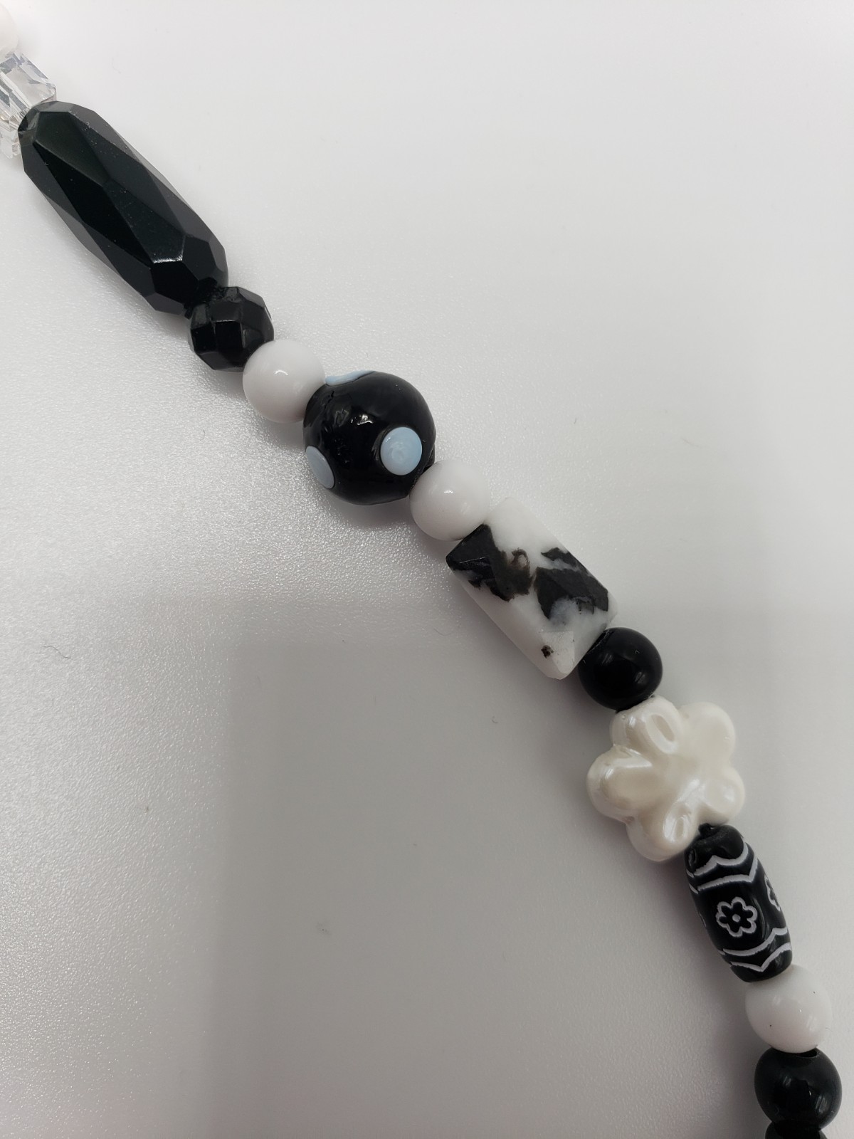 Handmade Black White Bead Necklace 21” Mixed Media OOAK Bead Soup Statement