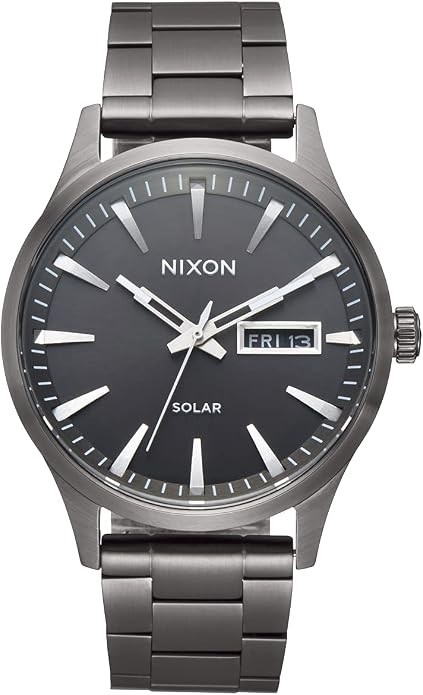 Nixon Sentry Solar Stainless Steel Gunmetal 40mm Watch Day/Date 10 ATM A1346-131