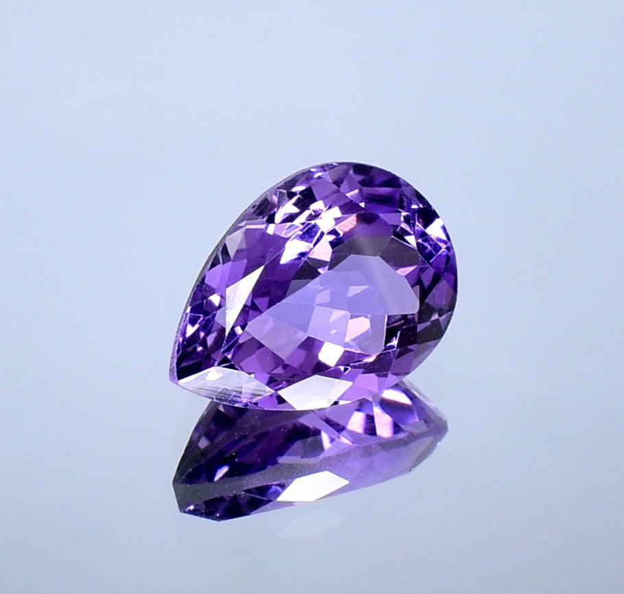 Amethyst Gemstone, Natural Purple Faceted, Pear Loose Stones 9.10 Cts 16×12.5 mm