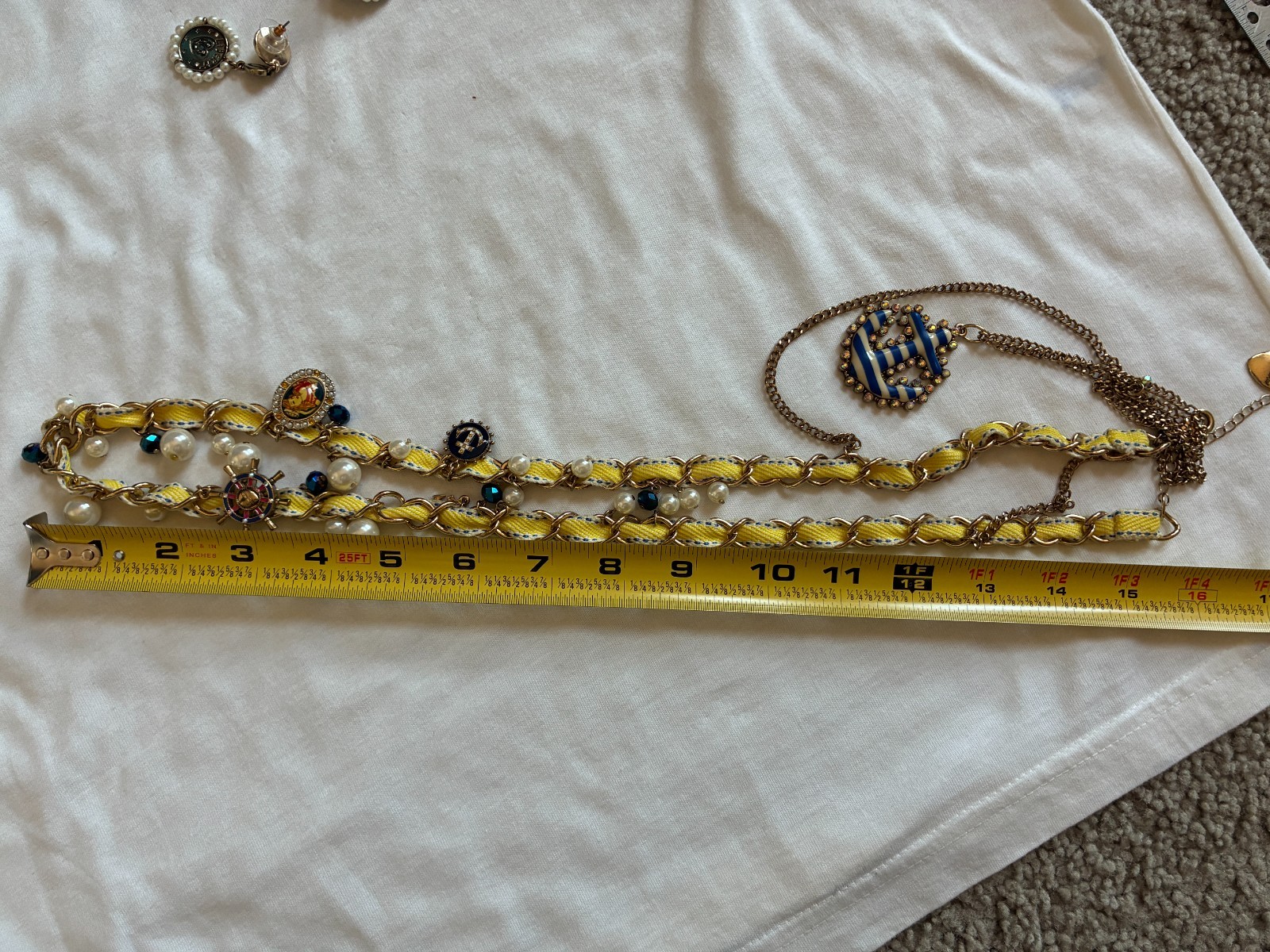 Betsey Johnson Necklace Bracelet Nautical Statement Anchor Charms Pearl BJ141