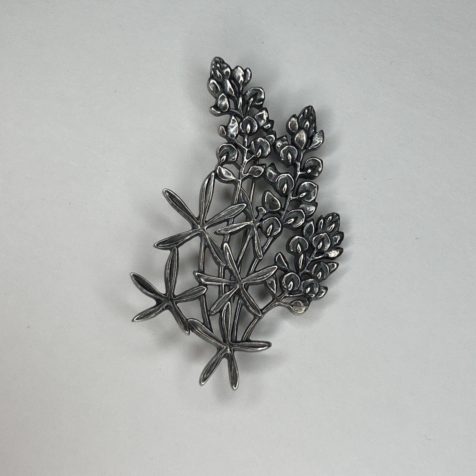 James Avery Large Texas Bluebonnet Flower Brooch Pin Vintage Sterling