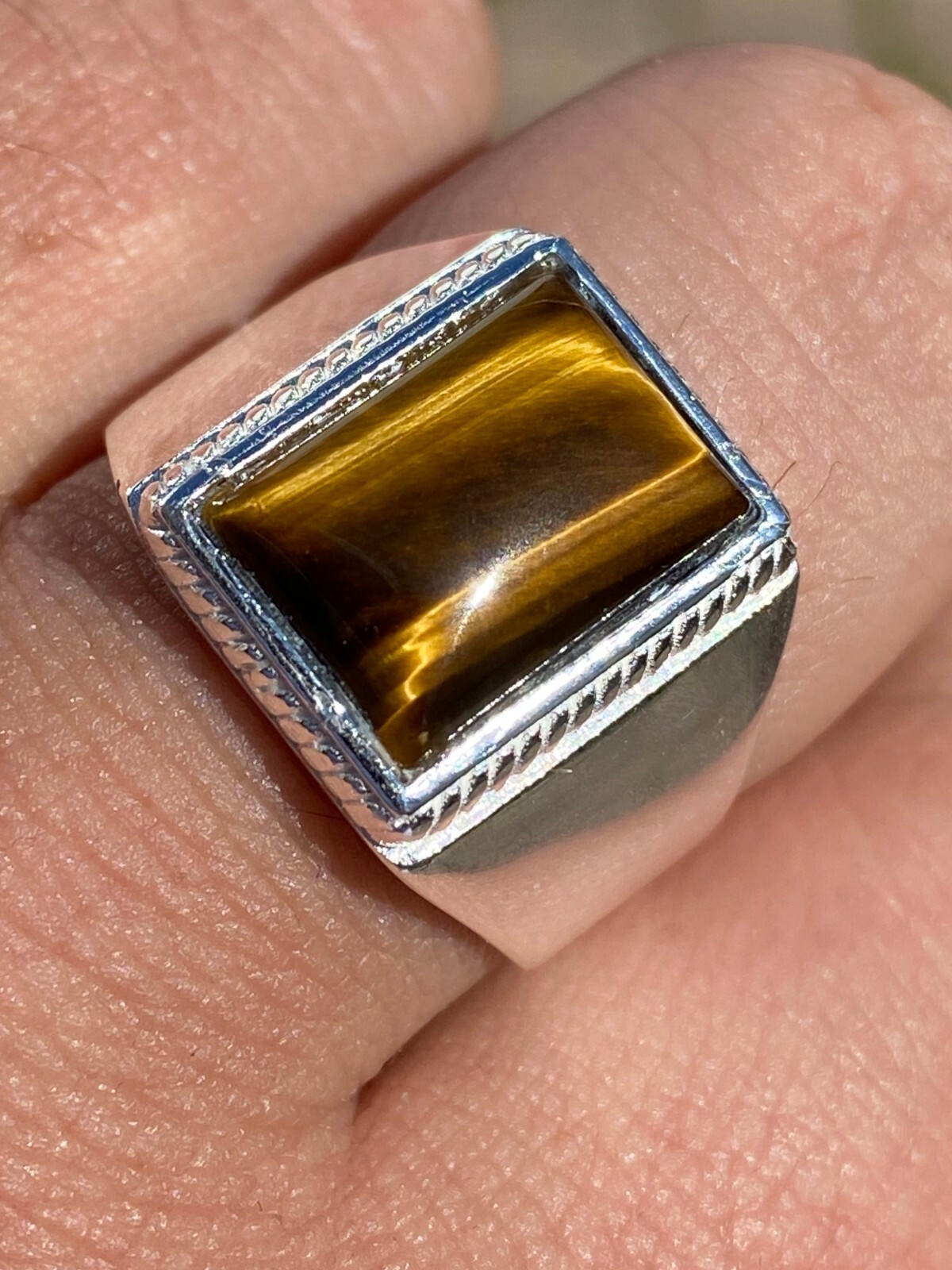 Real Mens Solid 925 Sterling Silver Tiger’s Eye Signet Ring Sz 7 8 9 10 11 12 13