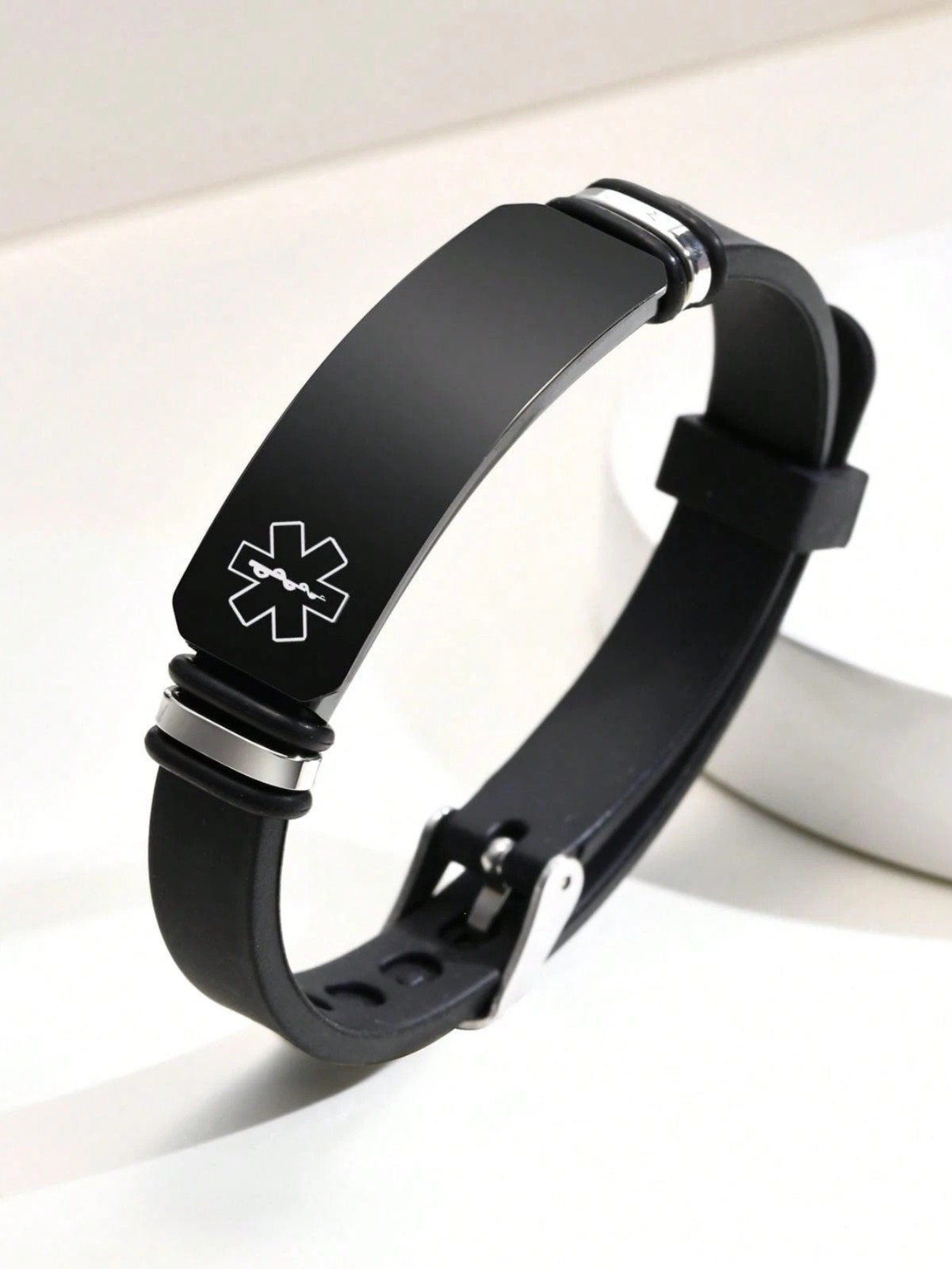 Free Engraving Medical Alert ID Women Men Kids Bracelet Black Silicone Wristband