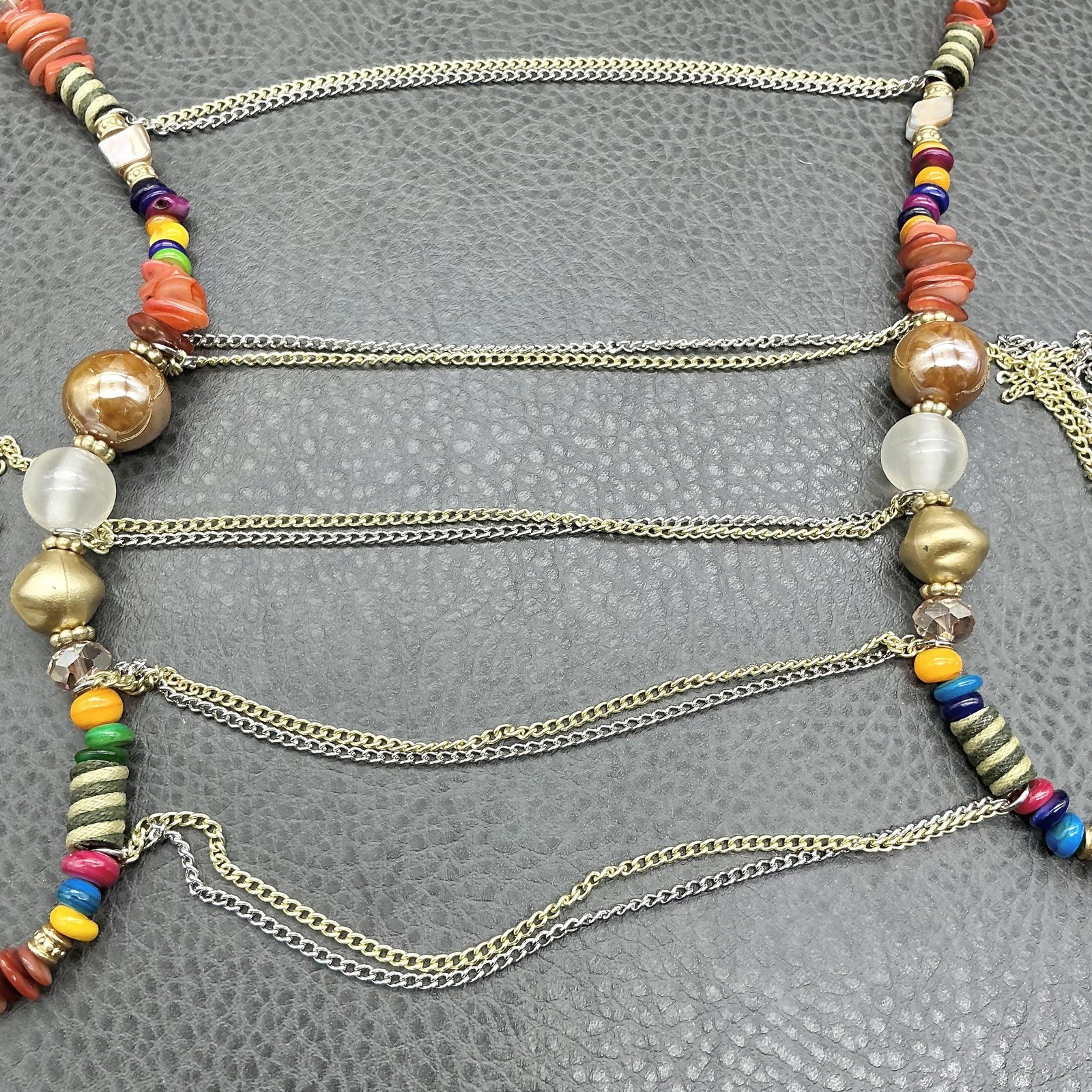 Jessica Simpson Necklace Multi Strand Bead Women Gold Tone Chain Colorful Boho
