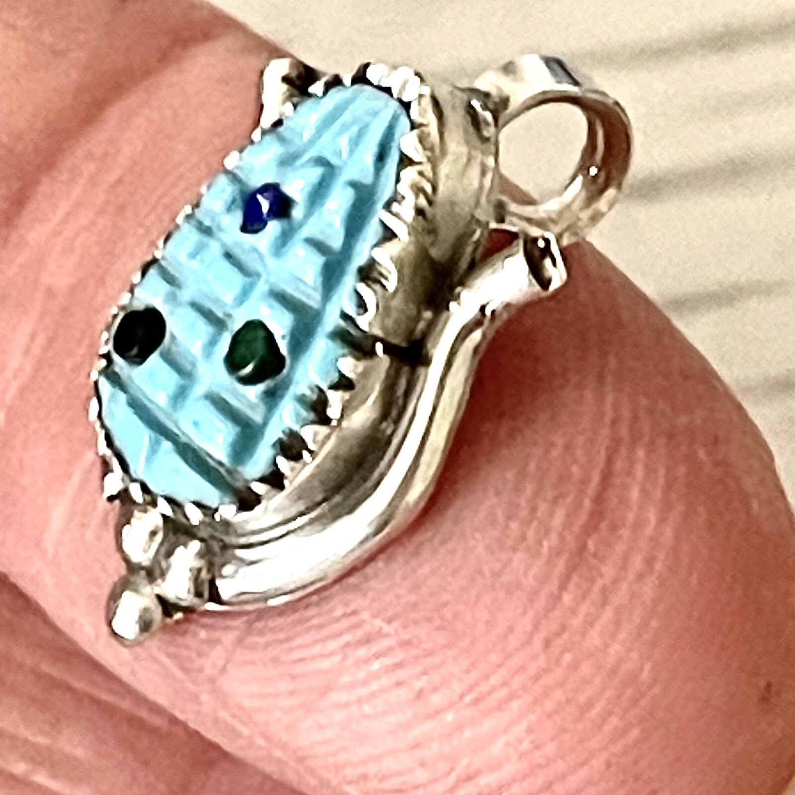 Zuni Corn Pendant Inlay Carved Turquoise Indian Maiden S Signed Multi Stone