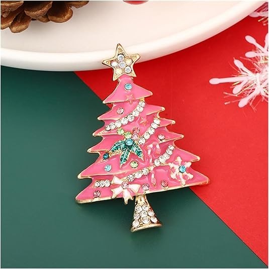 Broche arbol navidad rosa vintage pin sombrero brillante accesorio para mujer