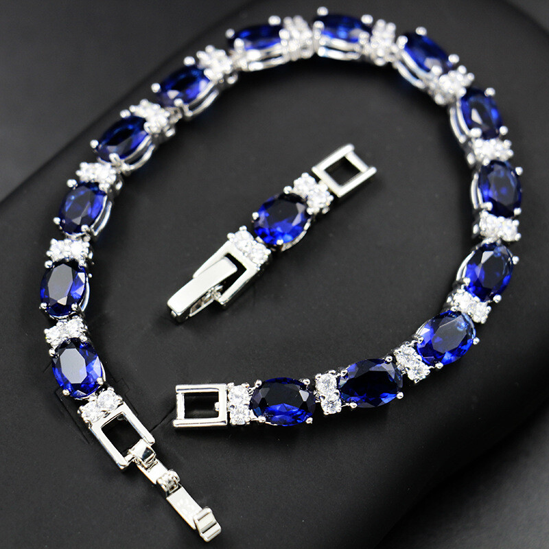 Mix Color London Blue White Topaz Gems Mother Jewelry Gift Women Silver Bracelet