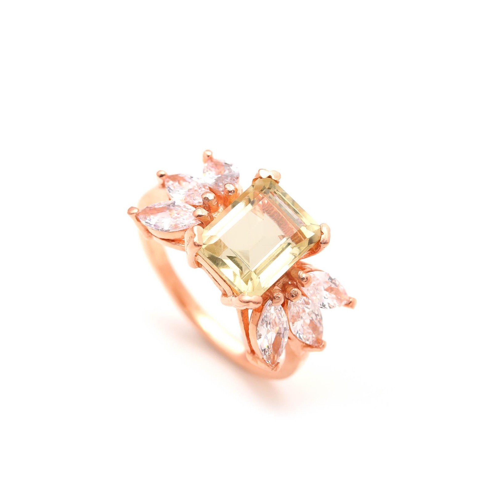 Natural Lemon Quartz Octagon Ring Rose Gold Fill Solid Silver Meditation Jewelry