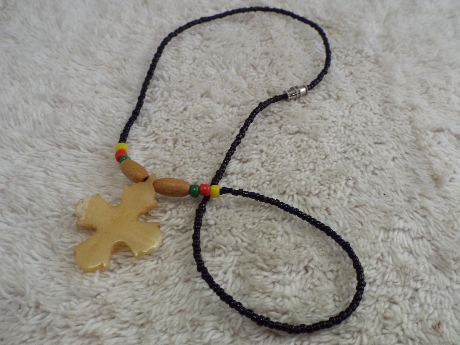 Black Yellow Red Green Bead Cross Pendant Necklace (A13)