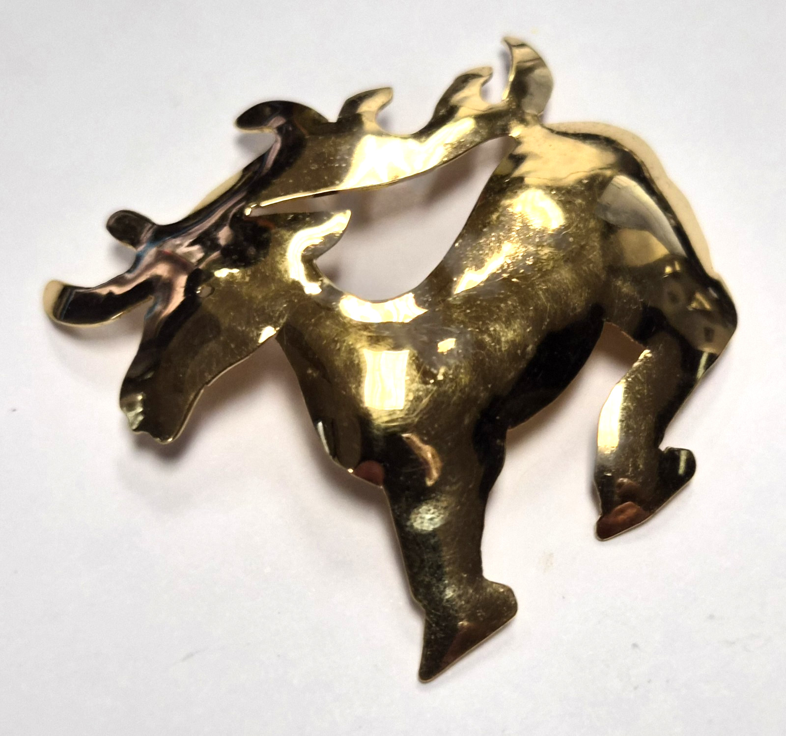 Estate Decorative Christmas Metal Gold Tone Mountain Reindeer Pin / Brooch