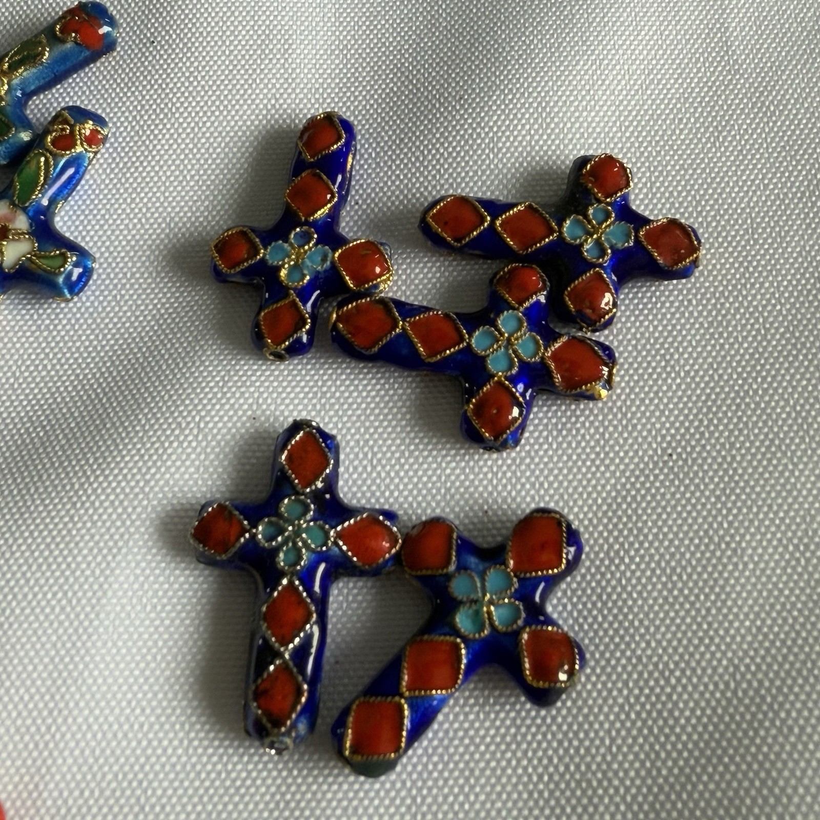Cloisonne Cross & Heart Beads. 22 Total Beads. Approx. 19mm x 27mm Multicolor