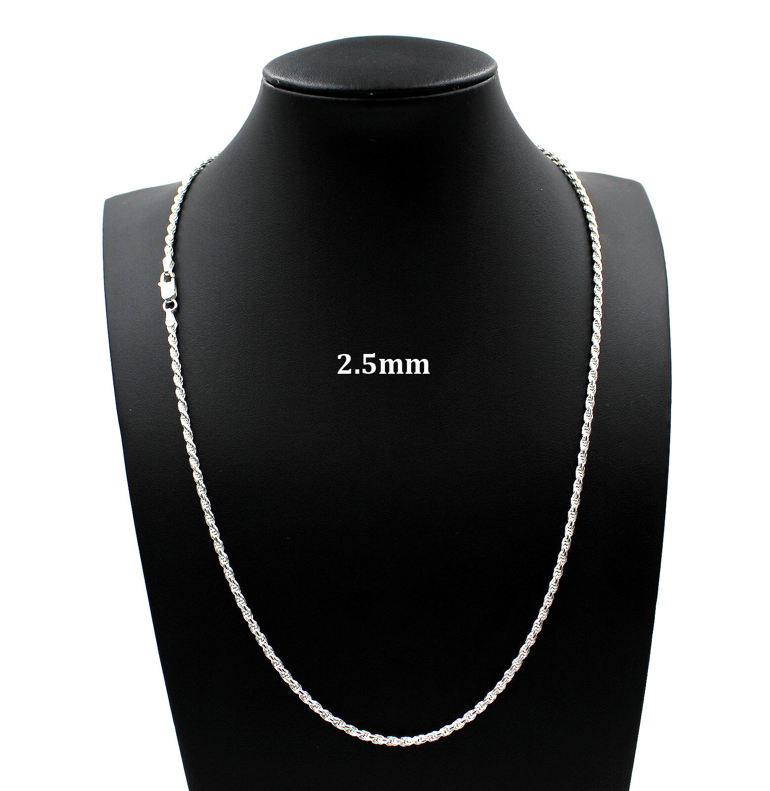 2.5MM Solid 925 Sterling Silver Italian DIAMOND CUT ROPE CHAIN Necklace UNISEX
