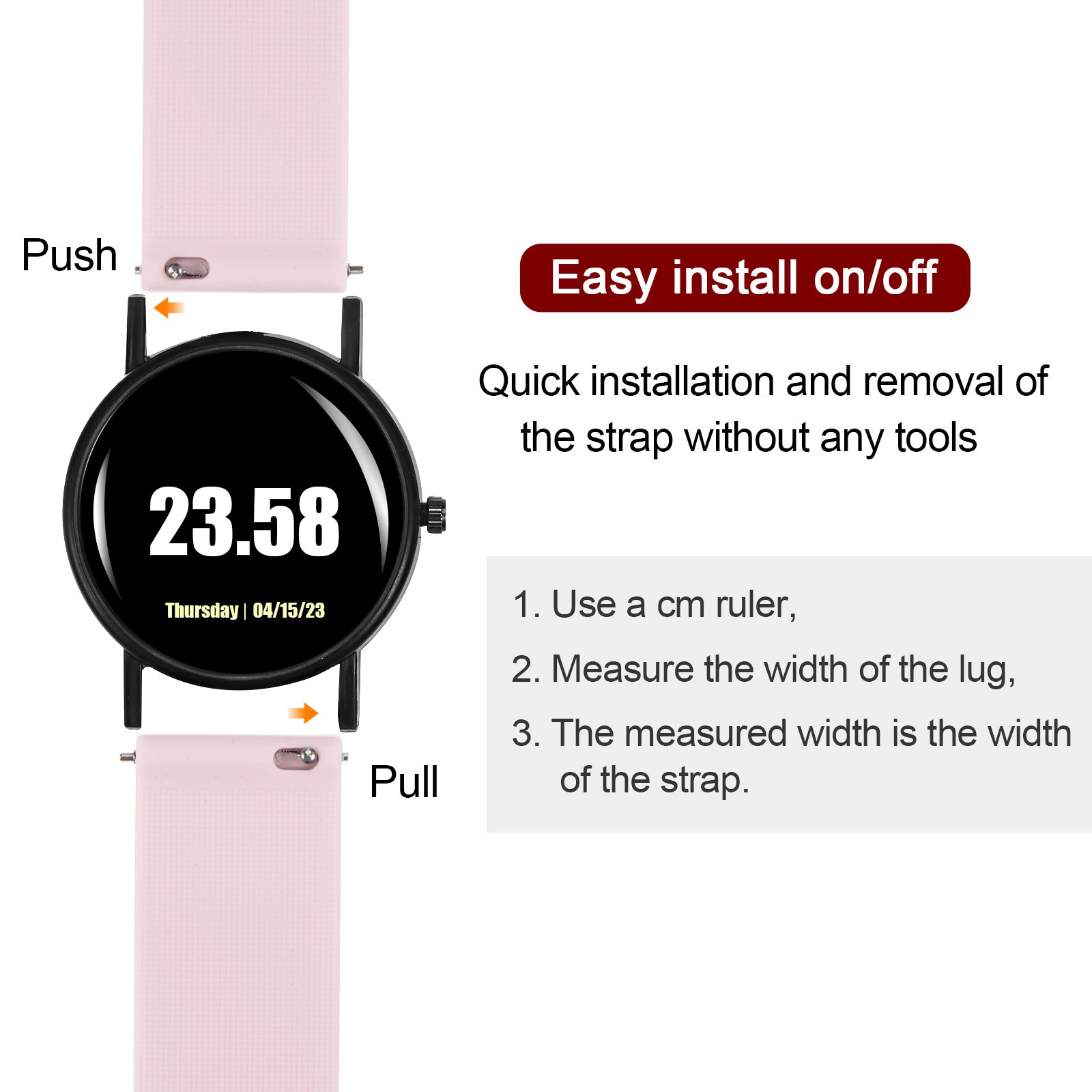 Silicone Watch Band 24mm Quick Release Watch Strap with Black Buckle Pink
