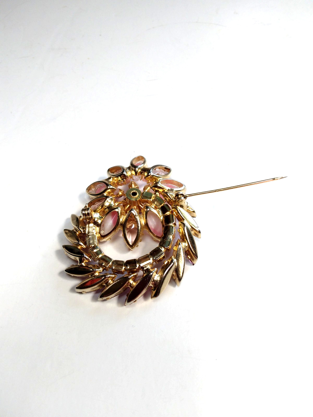 Juliana Pink Brooch Givre Lava Glass Dark Pink Navetts Gold Tone Rivet Prong Set