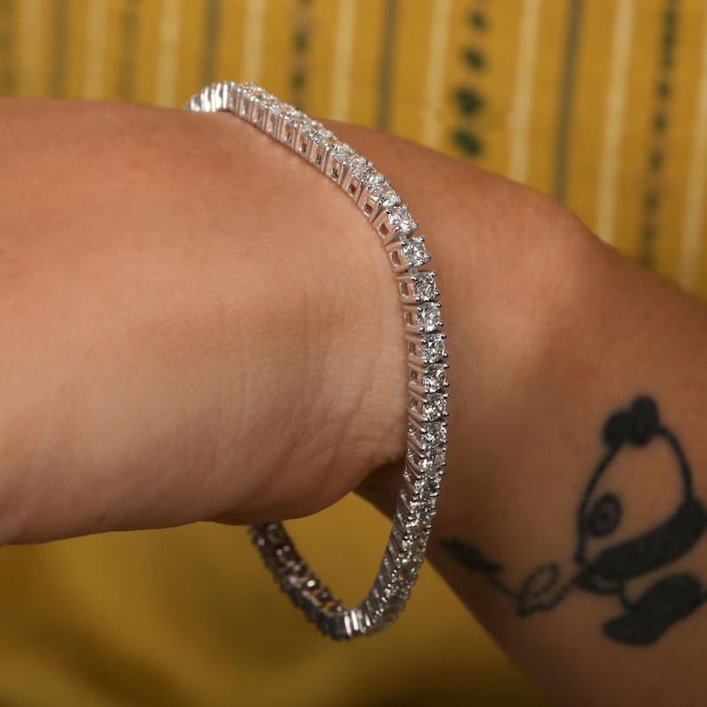 Tennis Bracelet Round Natural Diamond Unique Gift For Your Wife 14k White Gold