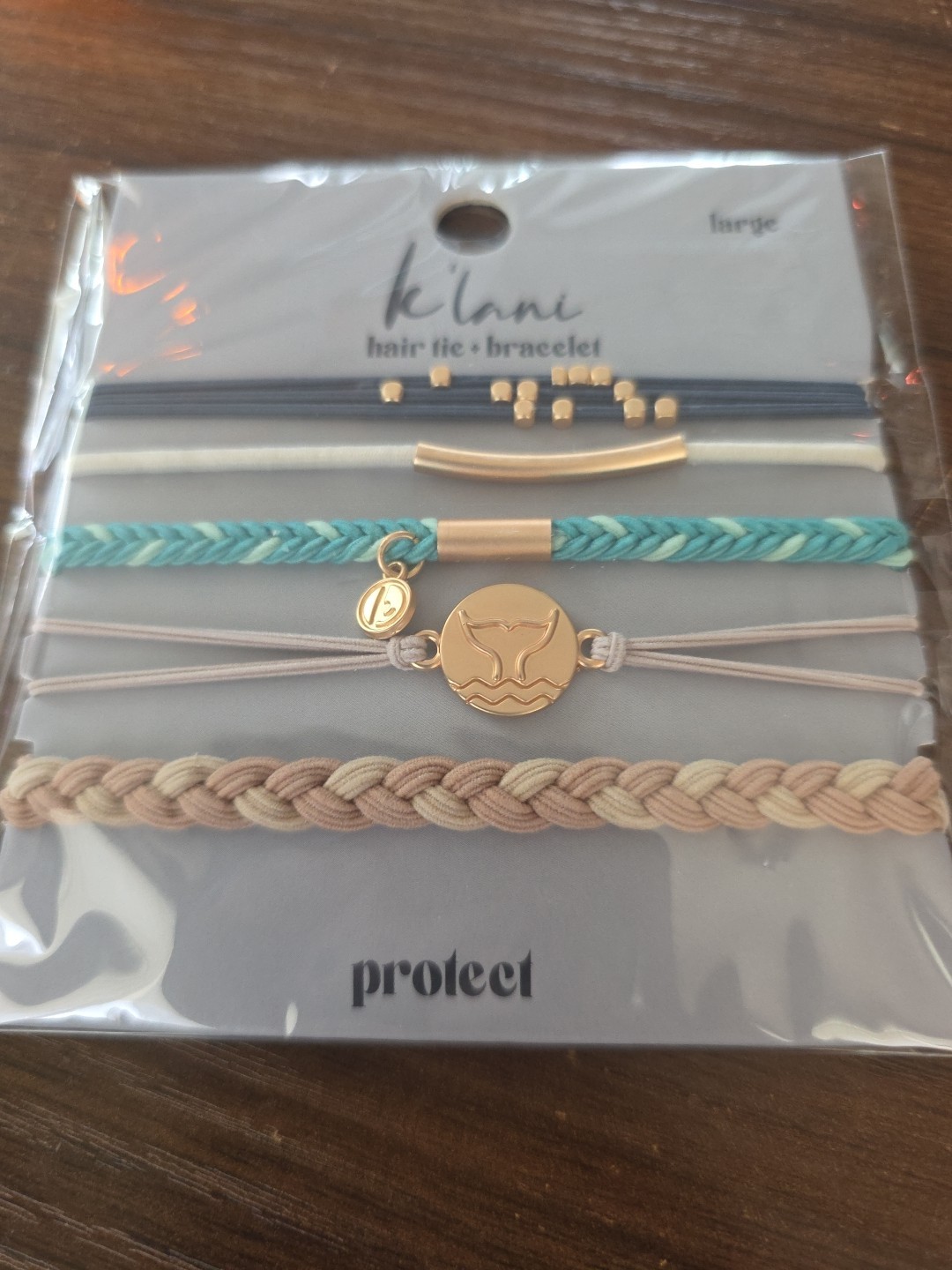 Klani “Focus” Hair Tie + Bracelet Set, Small, Multicolor Braided Beaded Charm