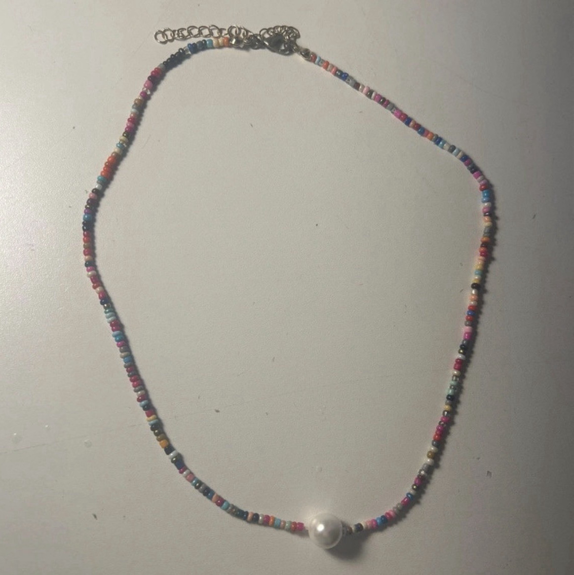 Multicolor Beaded Necklace White Round Pearl Round Pendant Ball/Bead Chain