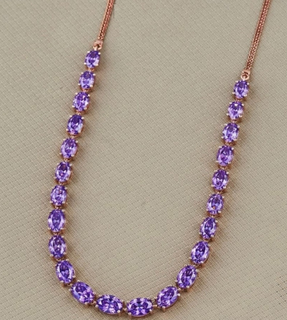 925 Silver, Purple Diamond Necklace & Earrings Set, Rare 31 Ct Certified Treated