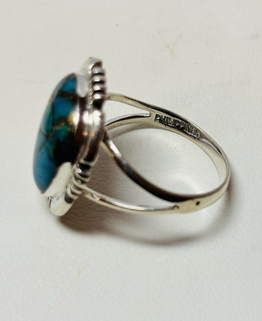 T Philippines Sterling 925 Silver Copper Turquoise Ring Sz 7 – .13